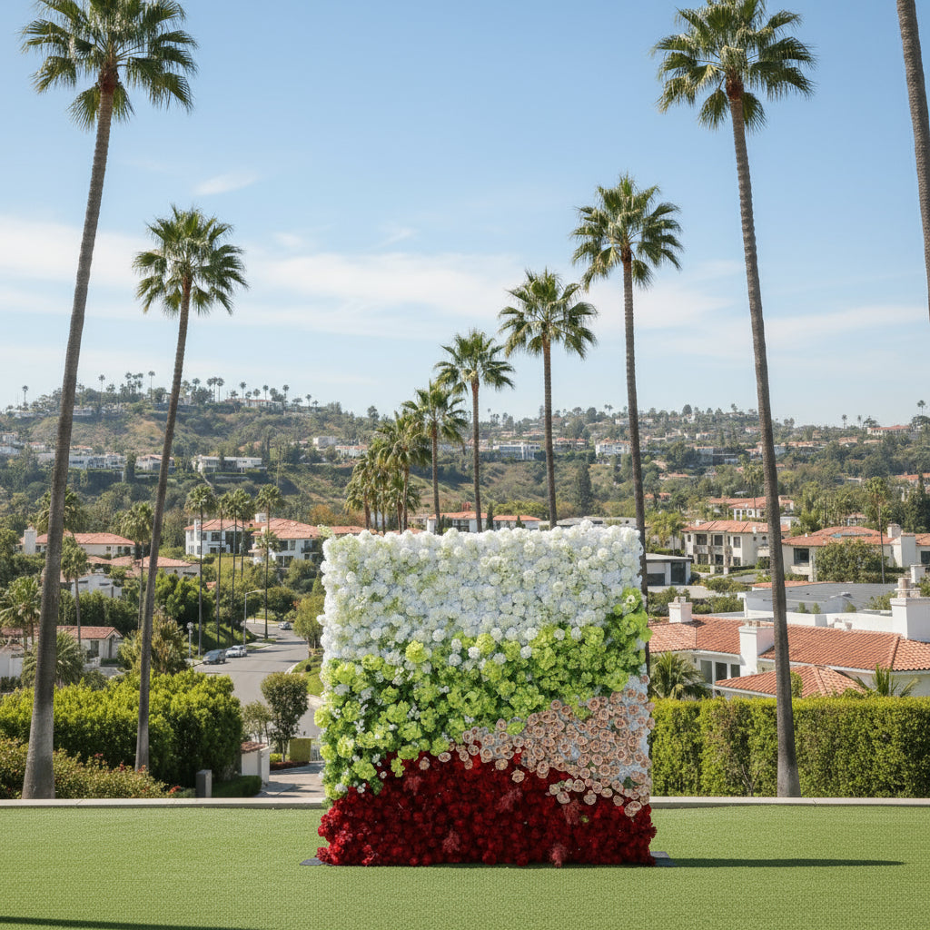 White, Green, Red and Pink Premium Rose Flower Wall - 327