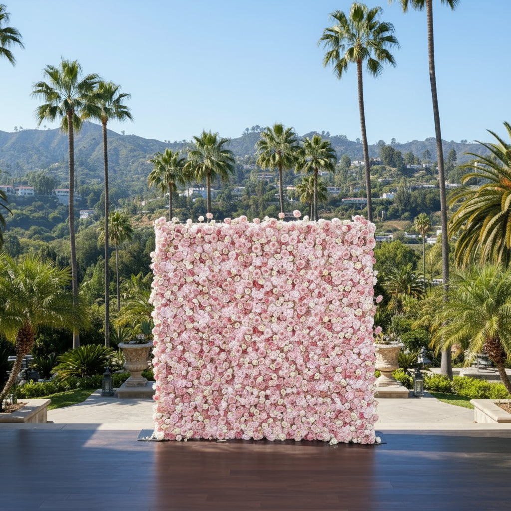 Light Pink & Cream Rose Premium Flower Wall - 030
