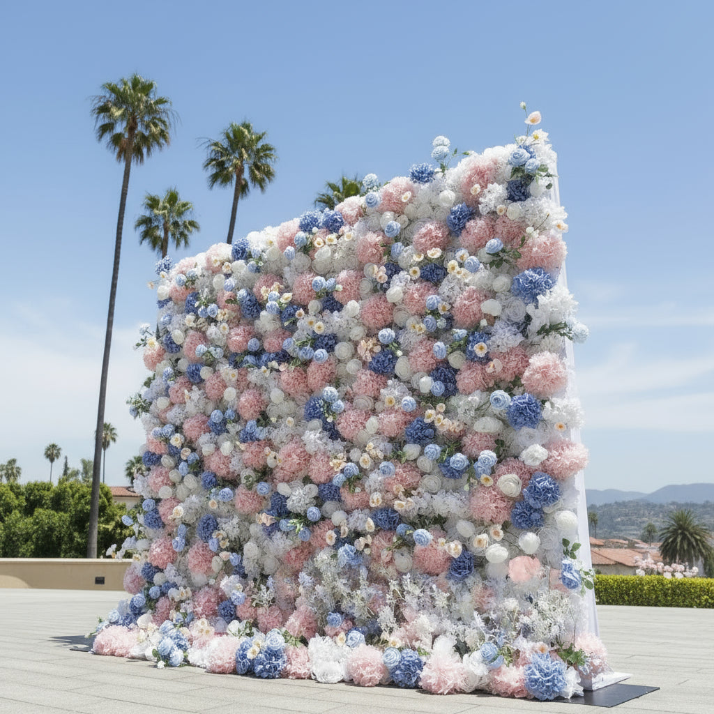 Pink, Blue & White Premium Flower Wall - 156