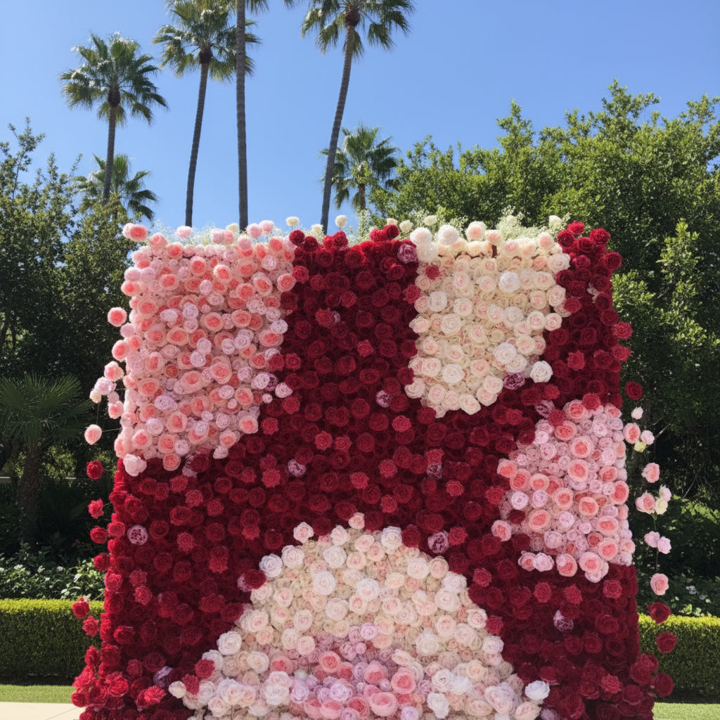 Pink & Red Cream Premium Rose Flower Wall - 106