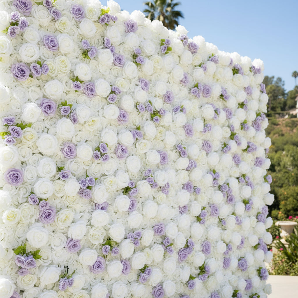 Classic White and Purple Rose Flower Wall - 003