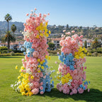 Pink, Blue and Yellow 2 Piece Premium Flower Horn Arch Set - 4603