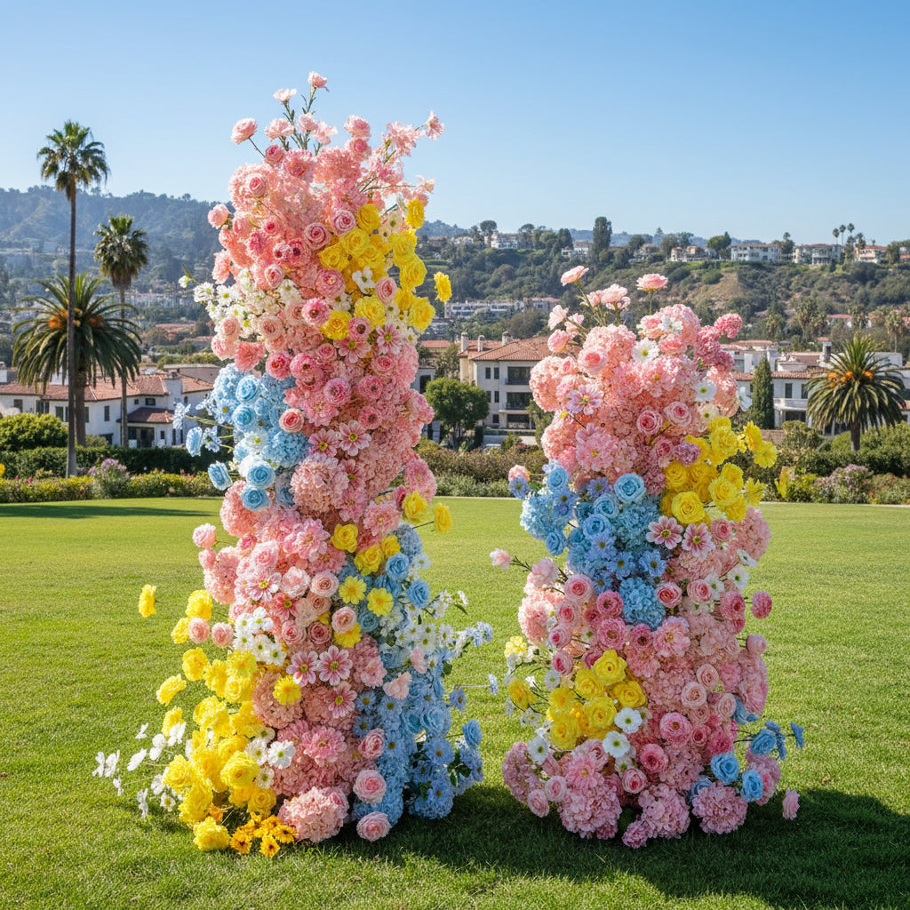 Pink, Blue and Yellow 2 Piece Premium Flower Horn Arch Set - 4603