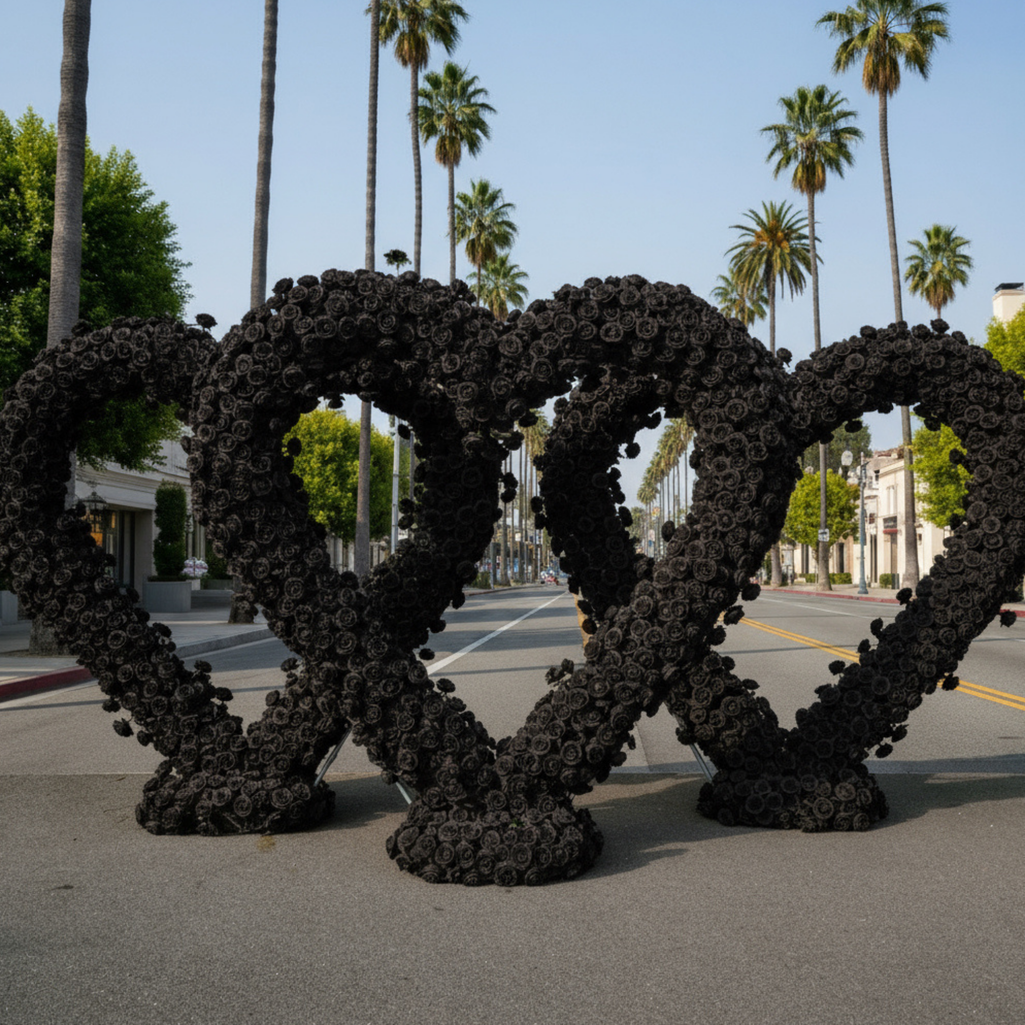 Black Classic Wild Rose Flower Heart Arch #4930