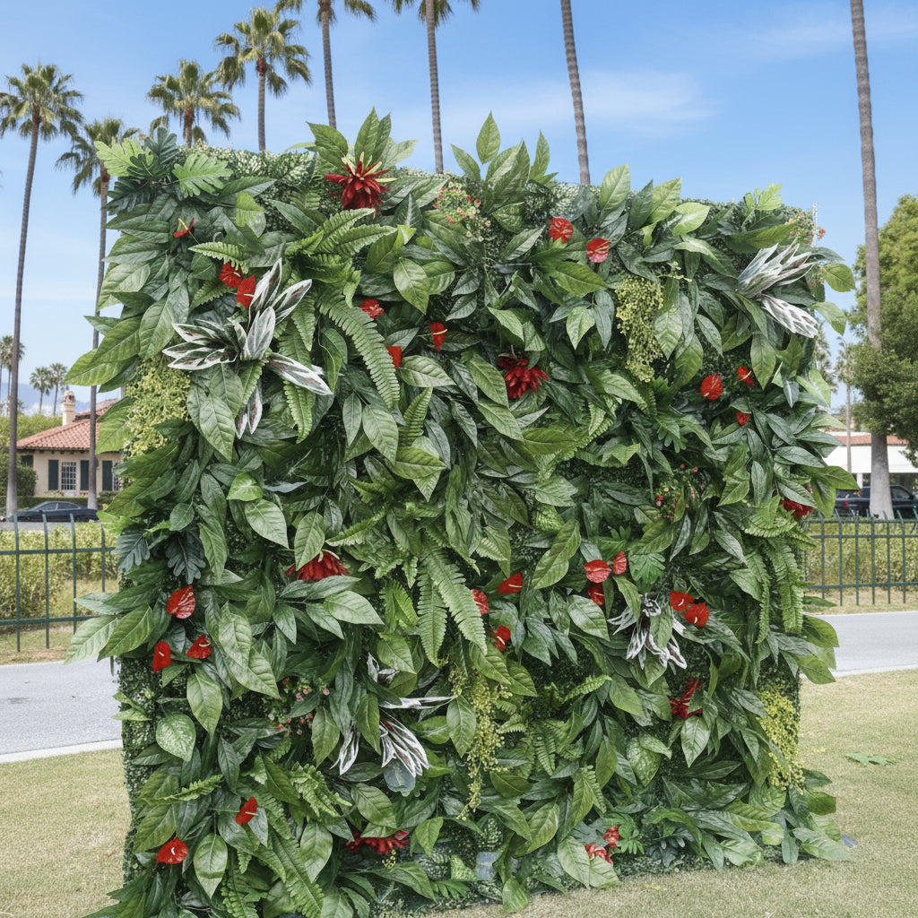 Dark Red Tropical Greenery Premium Wall - 523