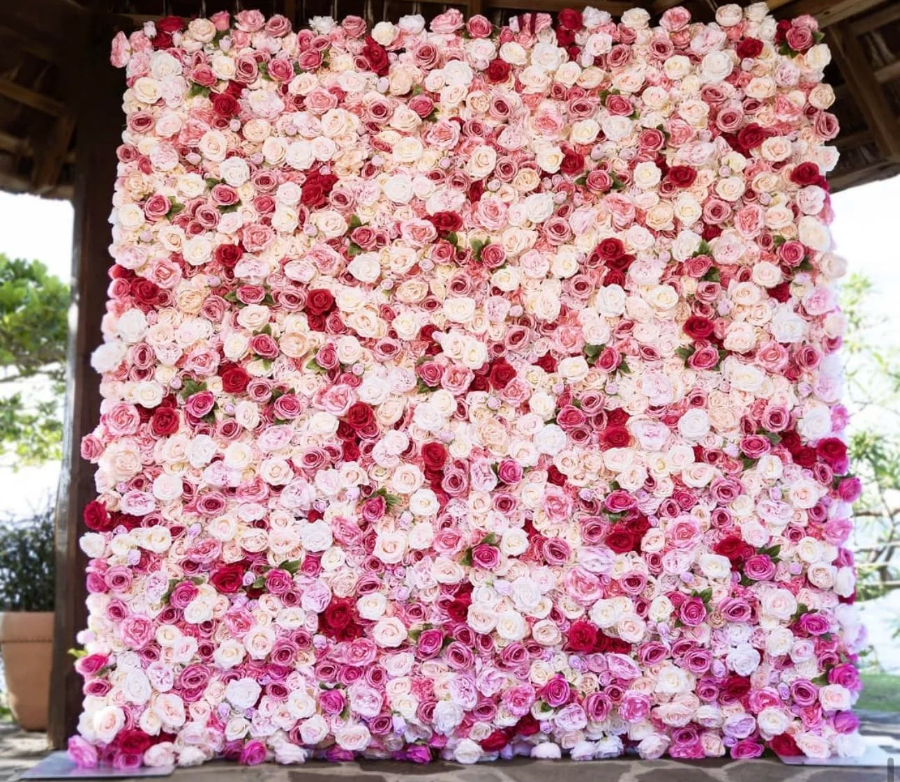 Pink & Cream Greenery Wild Rose Flower Wall - 229