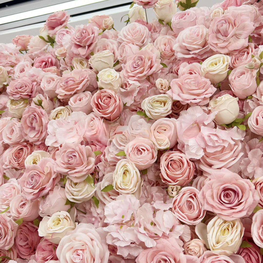Light Pink & Cream Rose Premium Flower Wall - 030