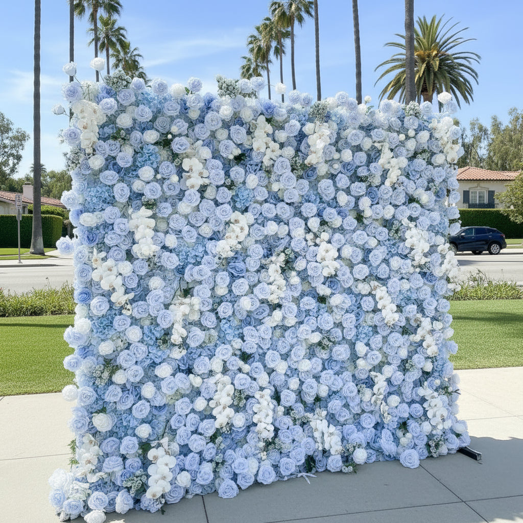 Blue & White Wild Rose Premium Flower Wall - 135
