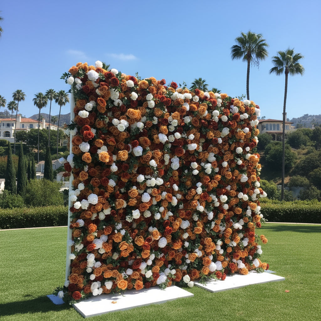 Brown and White Wild Rose Premium Greenery Wall - 006