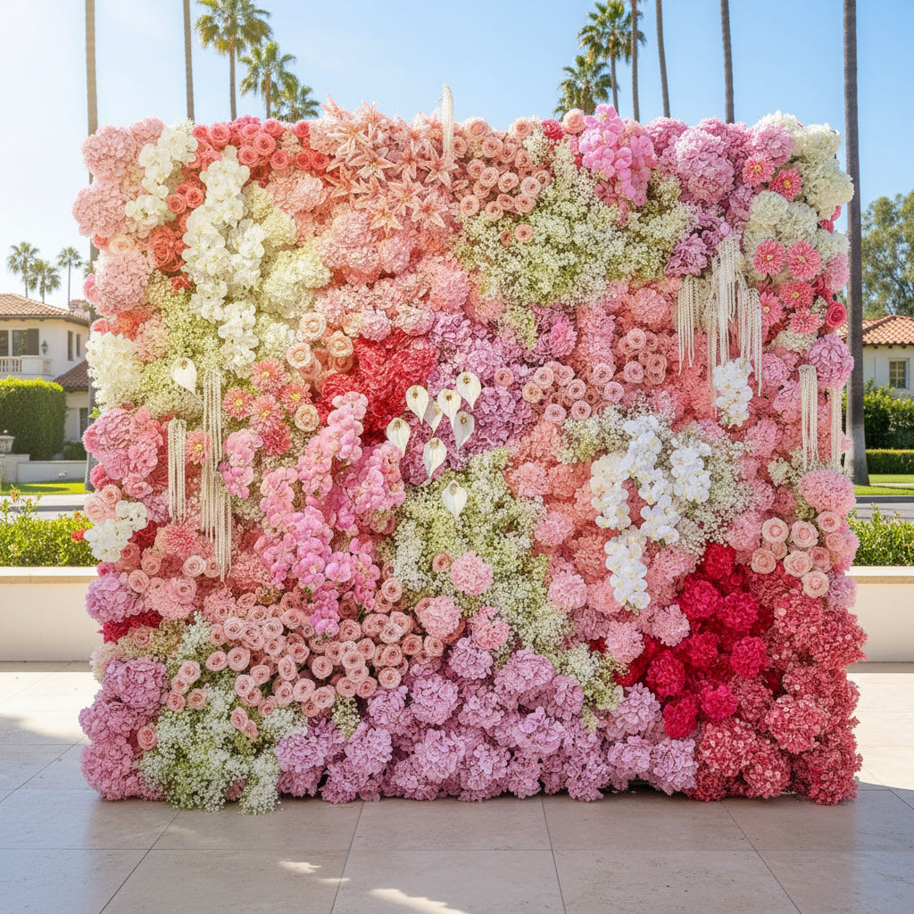 Dripping Pink, White and Lavender Premium Flower Wall Backdrop - 263