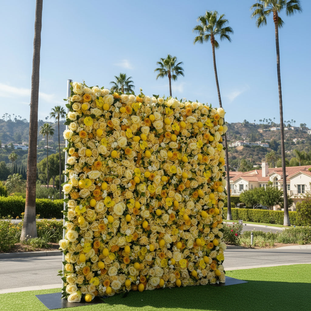 Yellow Lemon Burnt Orange Premium Rose Flower Wall - 012