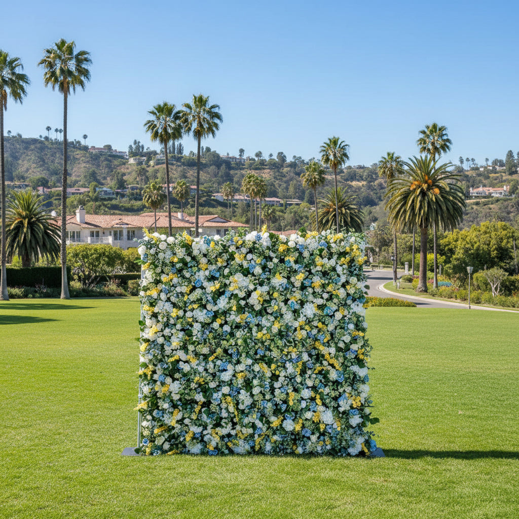 Yellow & Blue Greenery Premium Flower Wall - 322