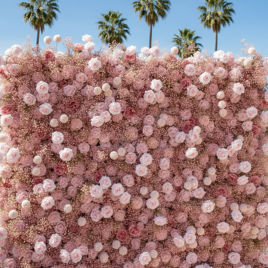 Baby's Breath Pink Rose Flower Wall - 062