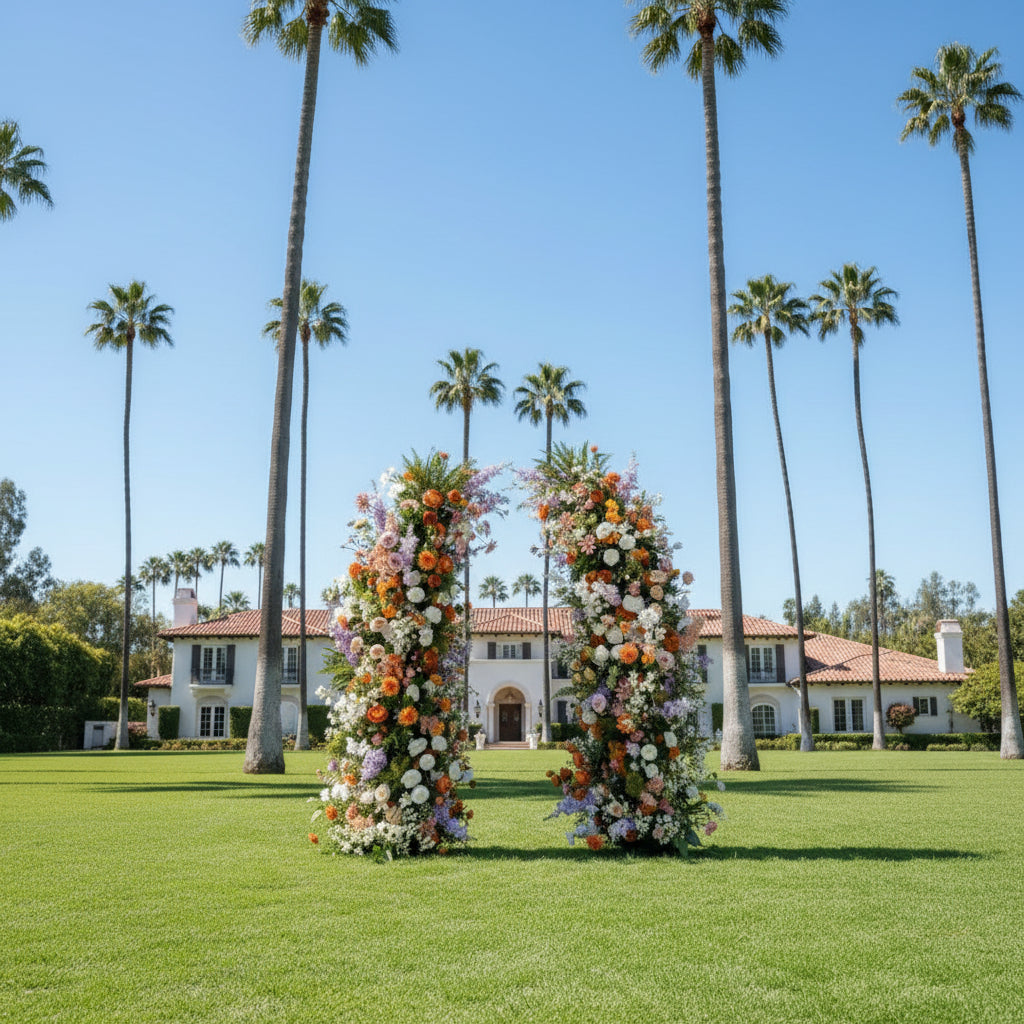 Purple, Orange and White Greenery Premium Flower Arch - 4569