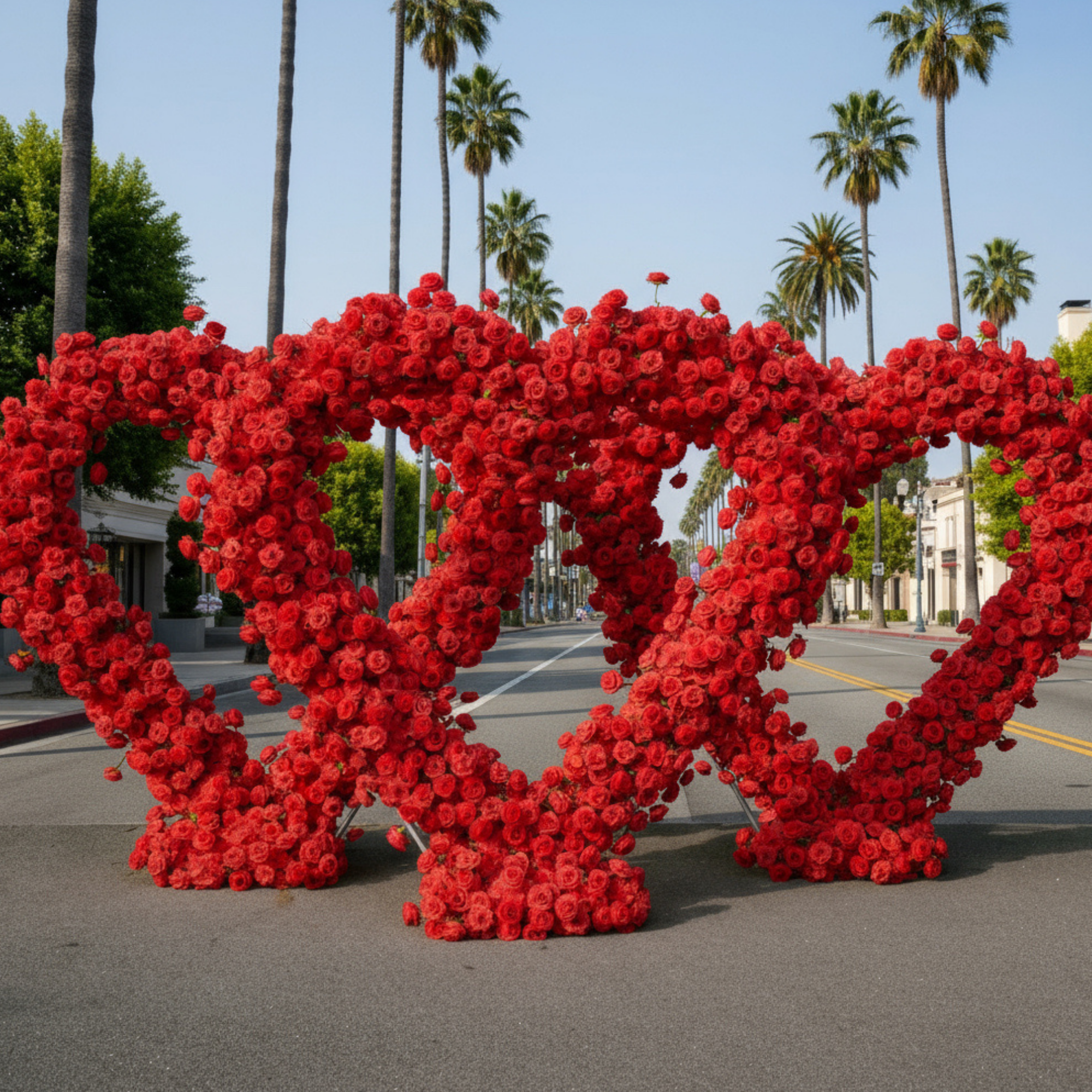 Red Classic Wild Rose Flower Heart Arch #4933