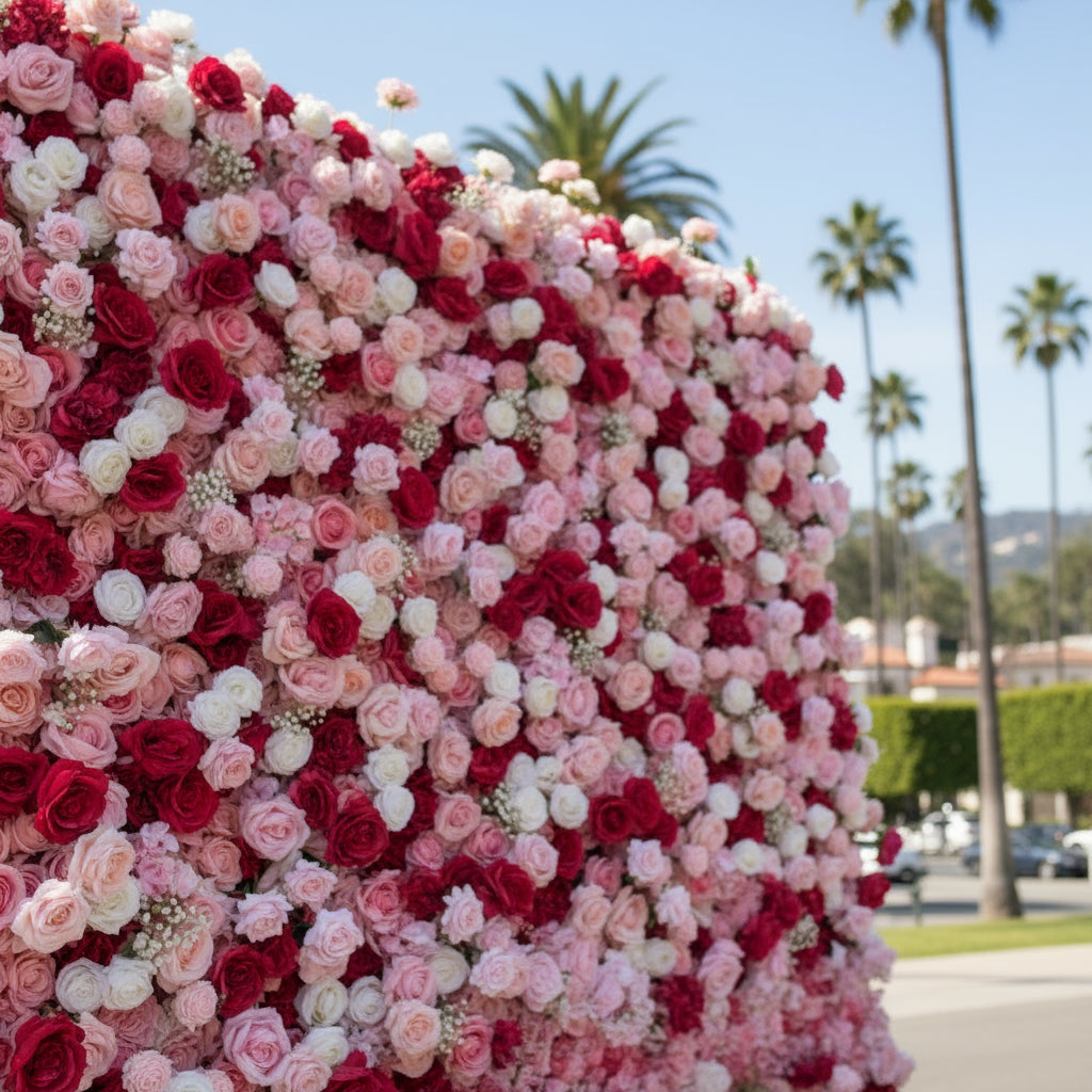 Light Pink, Red & White Wild Rose Premium Flower Wall - 176