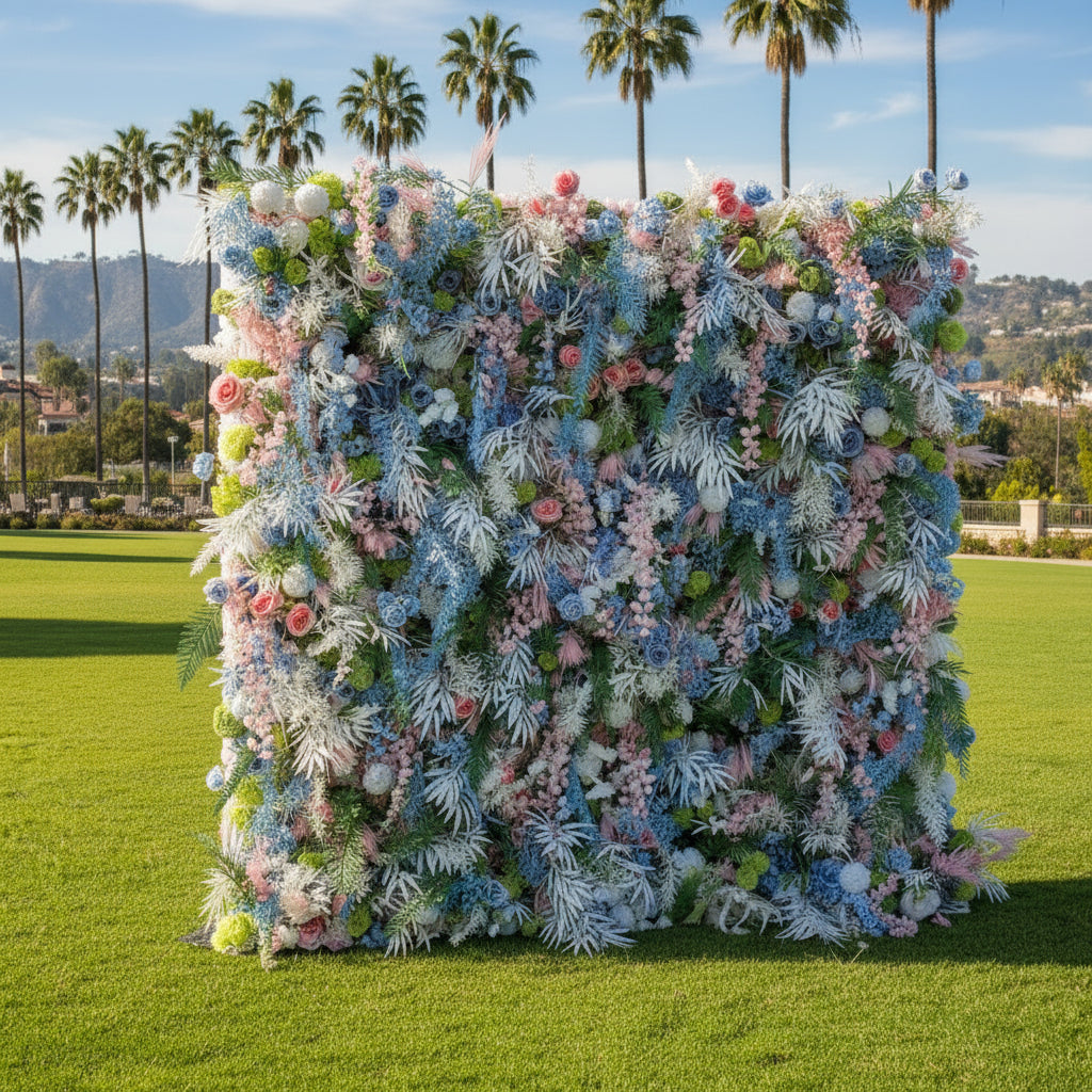 Into The Meadow Dripping Pink, Blue and White Flower Wall - 267