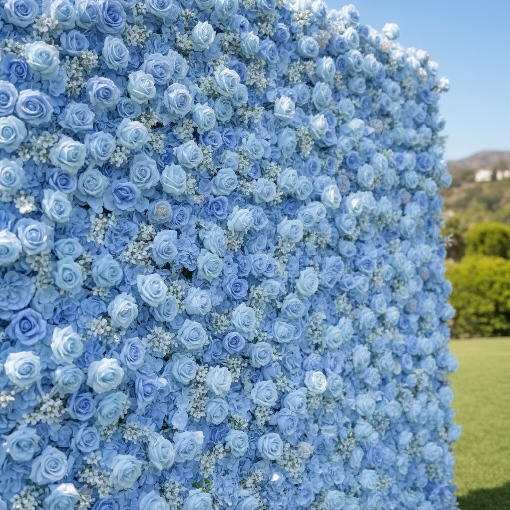 Light Blue Rose & Babys Breath Flower Wall - 334