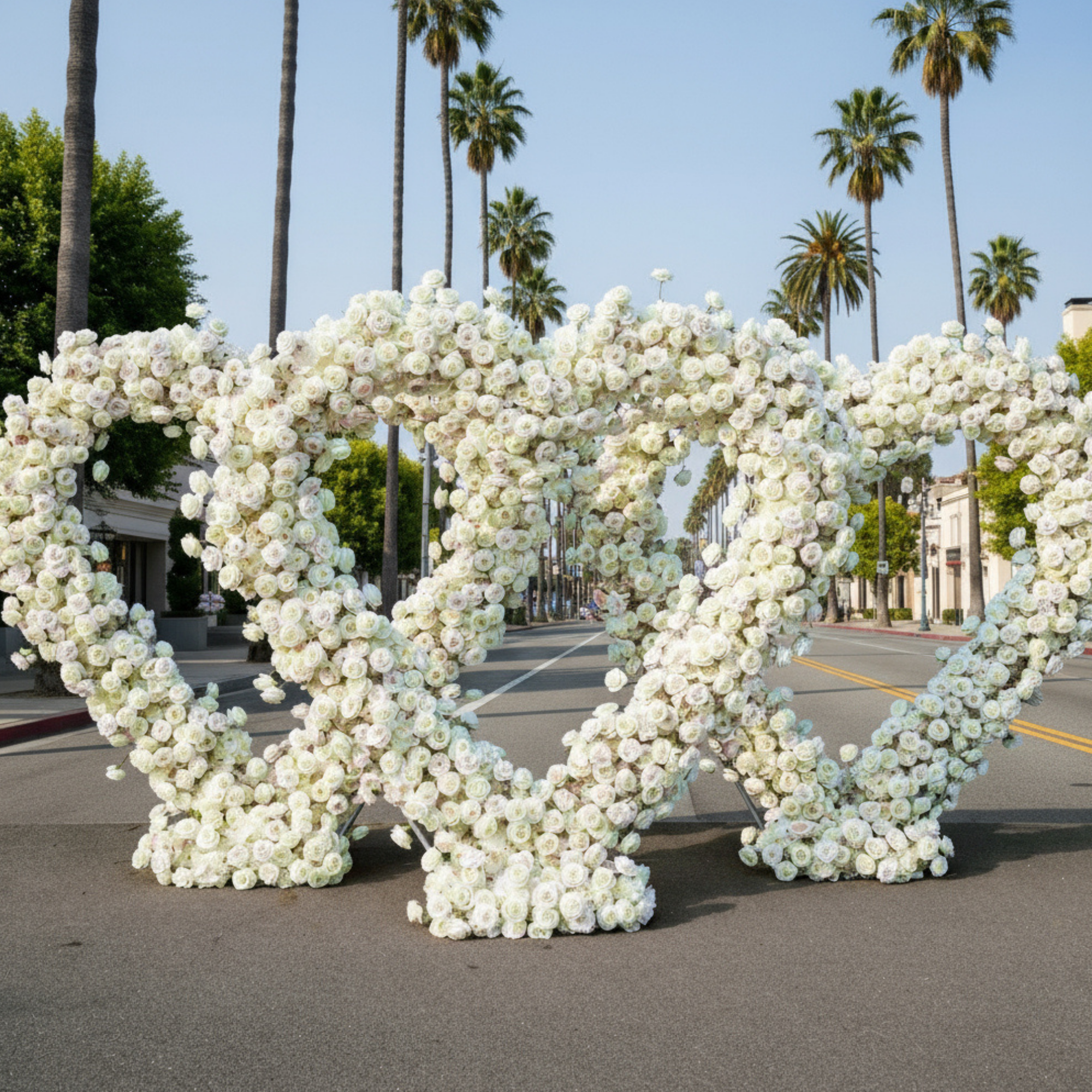 White Classic Wild Rose Flower Heart Arch #4931