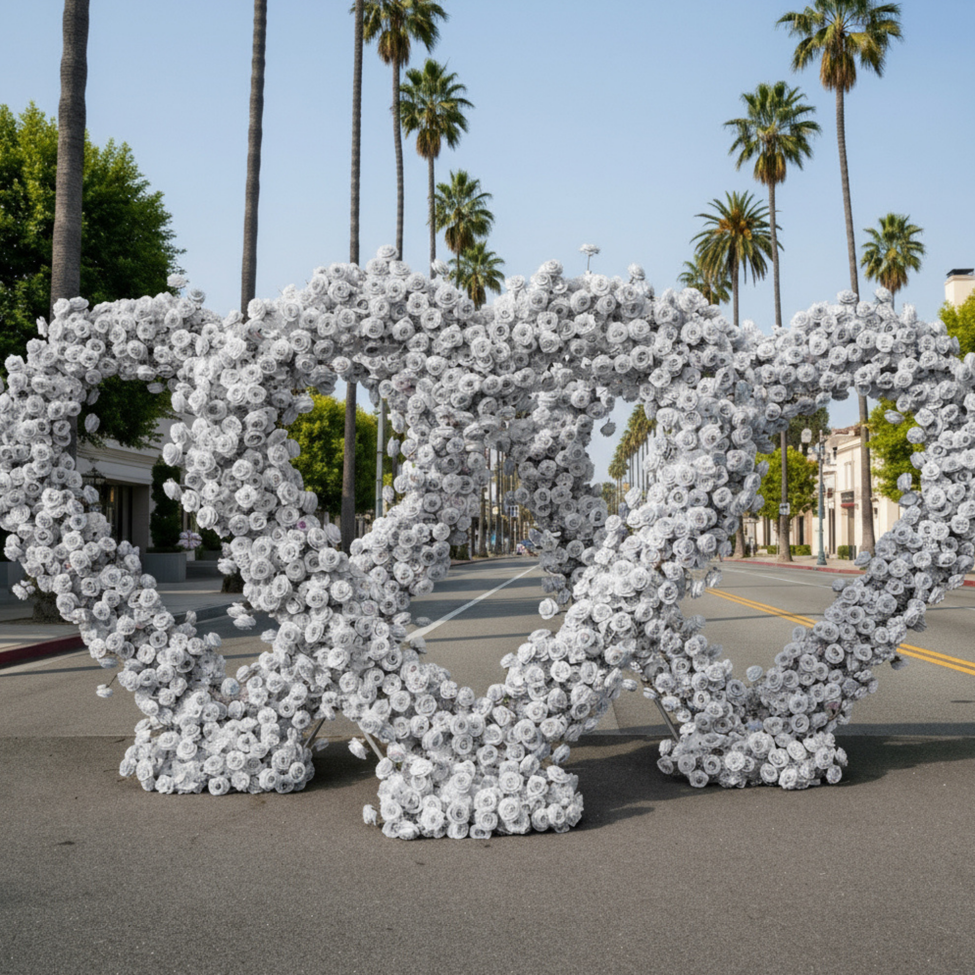 Grey Cream Classic Wild Rose Flower Heart Arch #4946