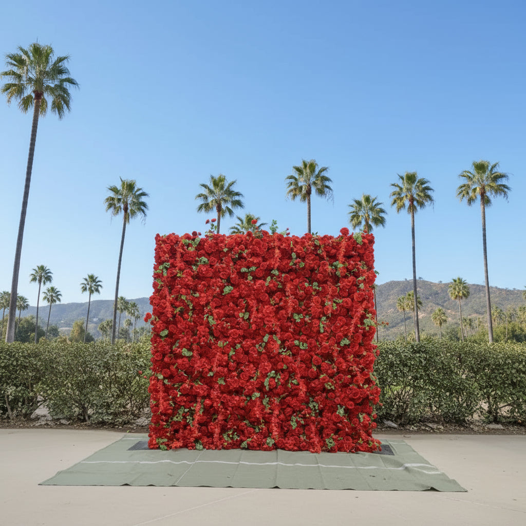 Dripping Bright Red Greenery Premium Flower Wall - 220