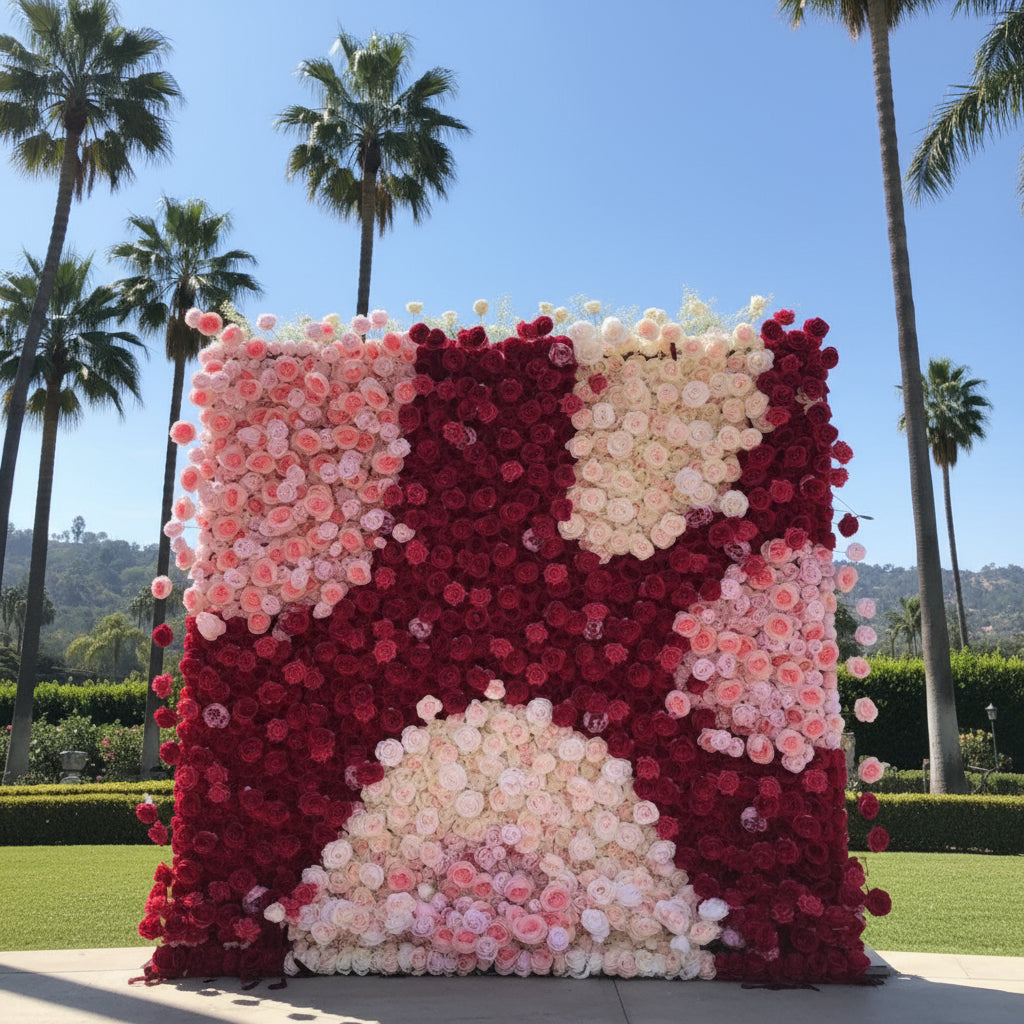 Pink & Red Cream Premium Rose Flower Wall - 106