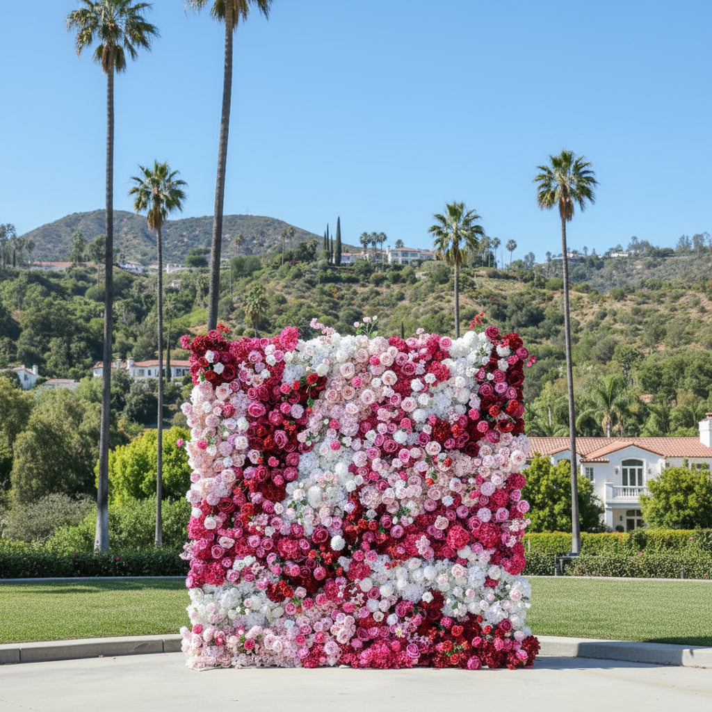 Deep Red, Pink and White Swirl Premium Flower Wall - 148