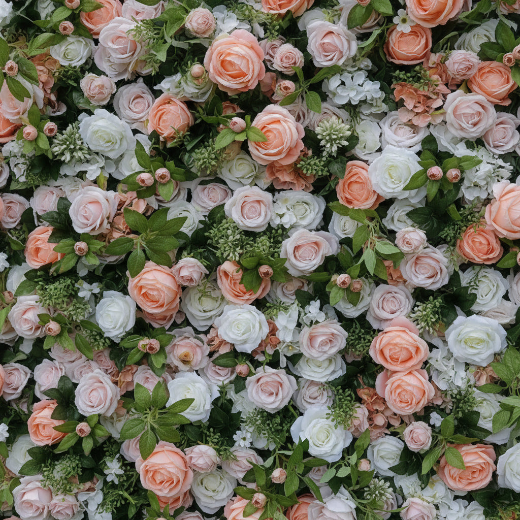 Peach & White Wild Rose Premium Greenery Wall - 203