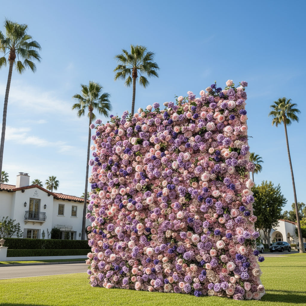 Purple & Pink Wild Rose Premium Greenery Flower Wall - 208