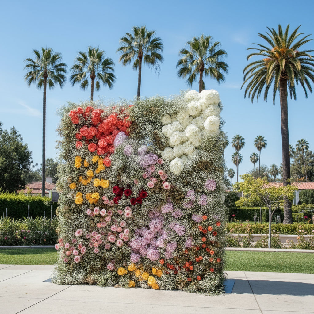 Babys Breath White, Orange, Yellow and Pink Premium Flower Wall - 011