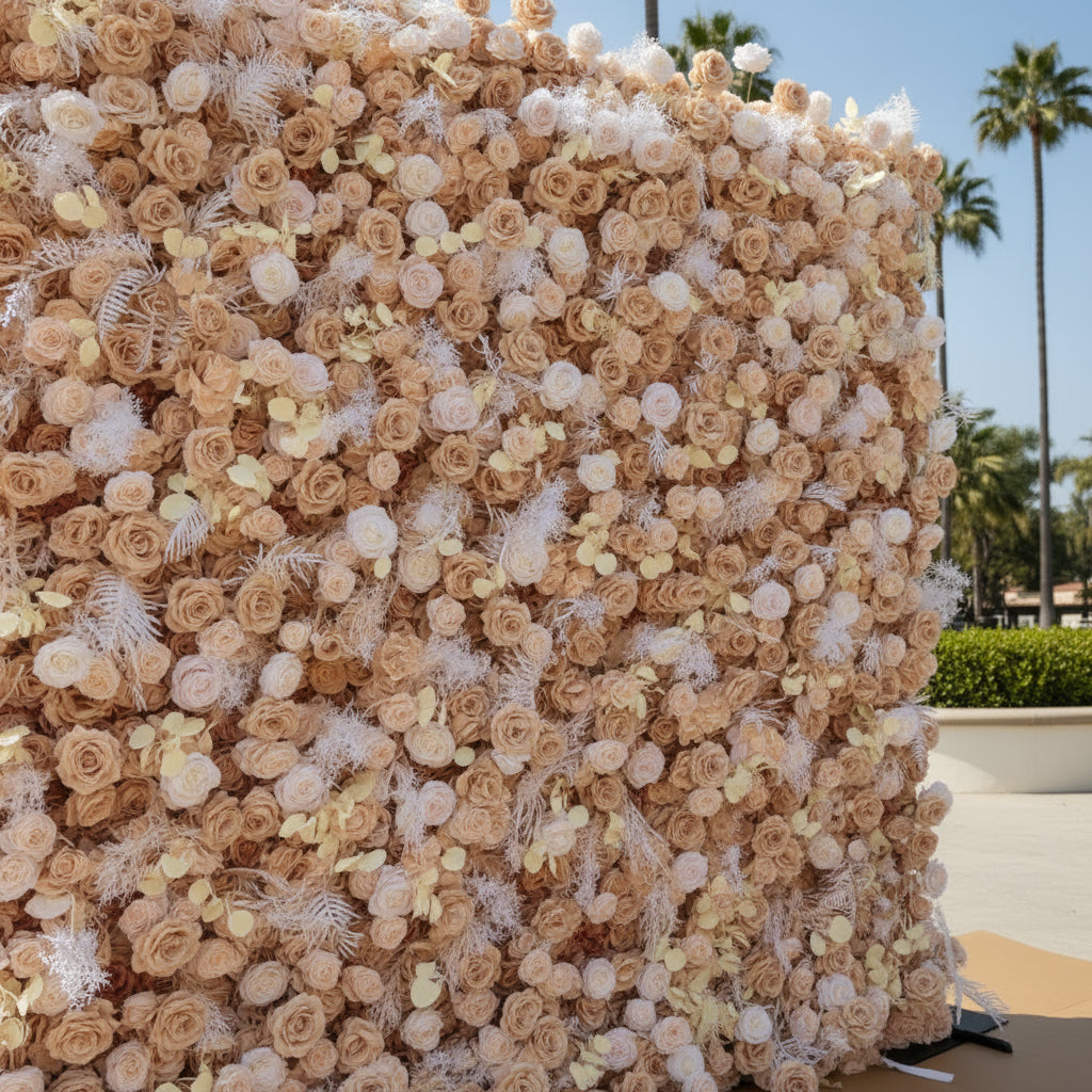 Pampas Wild Brown, Tan & White Rose Flower Wall - 069