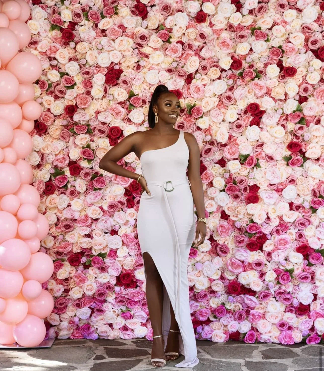 Pink & Cream Greenery Wild Rose Flower Wall - 229