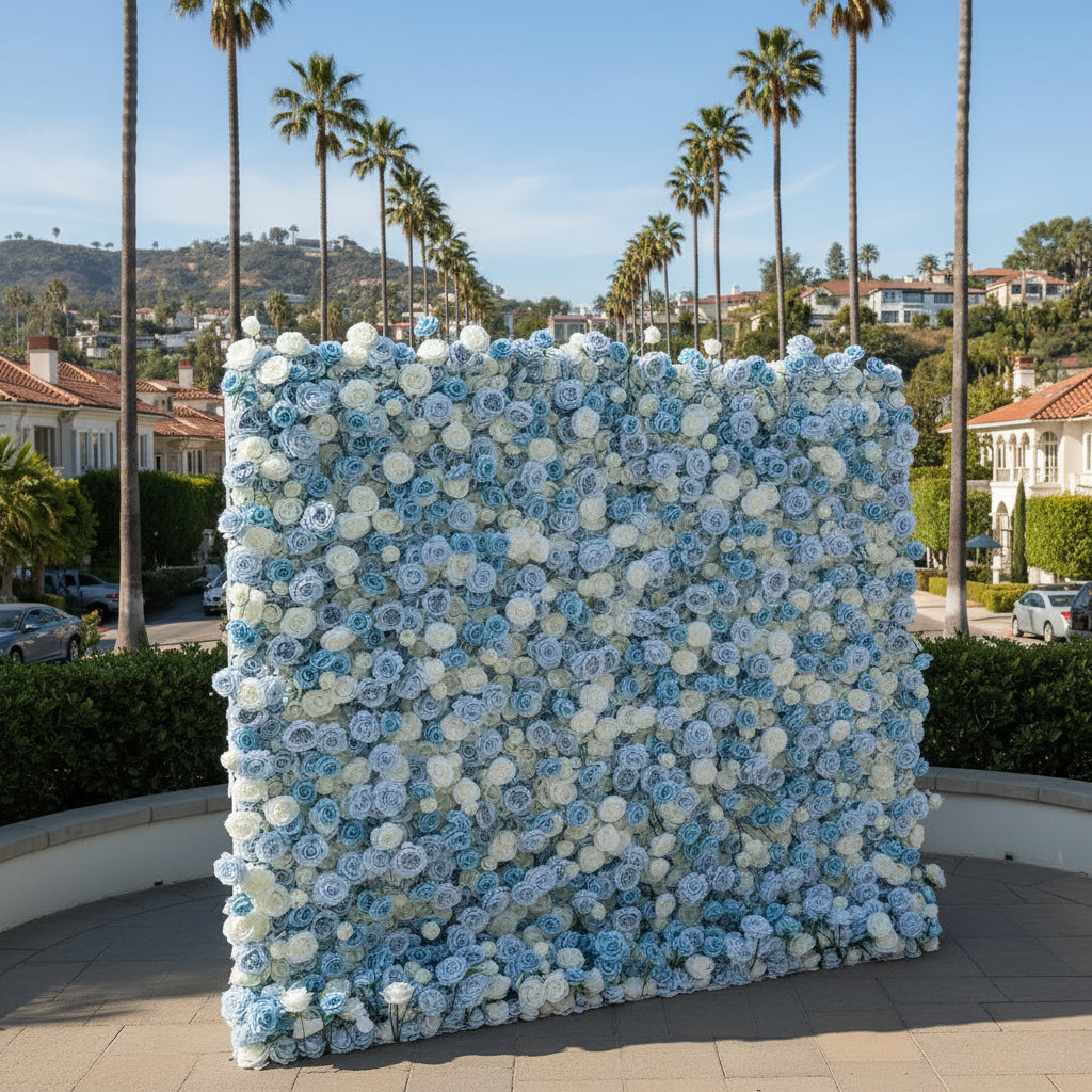 White & Baby Blue Premium Rose Flower Wall - 157