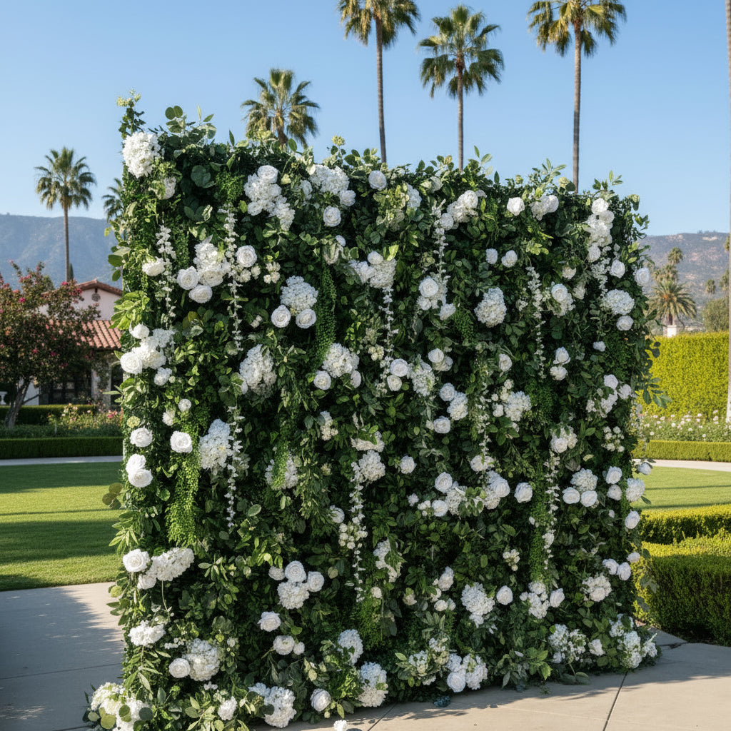 Wild White Rose Greenery Premium Flower Wall - 151