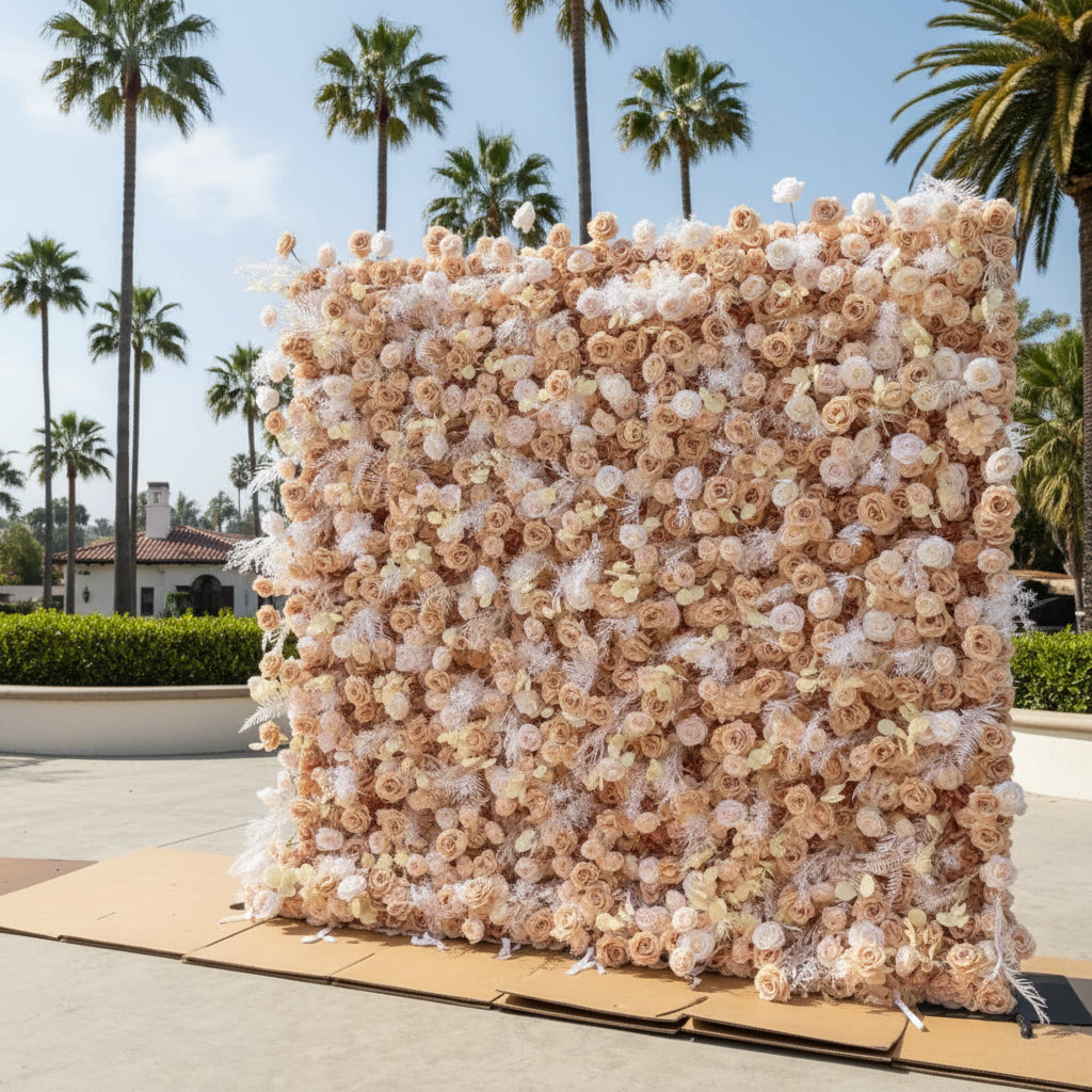 Pampas Wild Brown, Tan & White Rose Flower Wall - 069