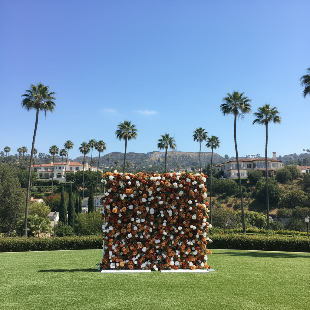 Brown and White Wild Rose Premium Greenery Wall - 006