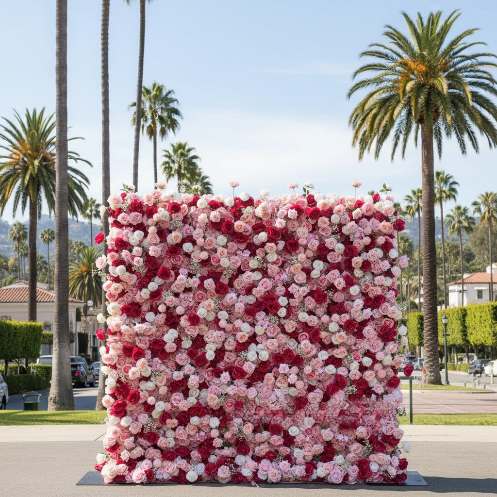 Light Pink, Red & White Wild Rose Premium Flower Wall - 176