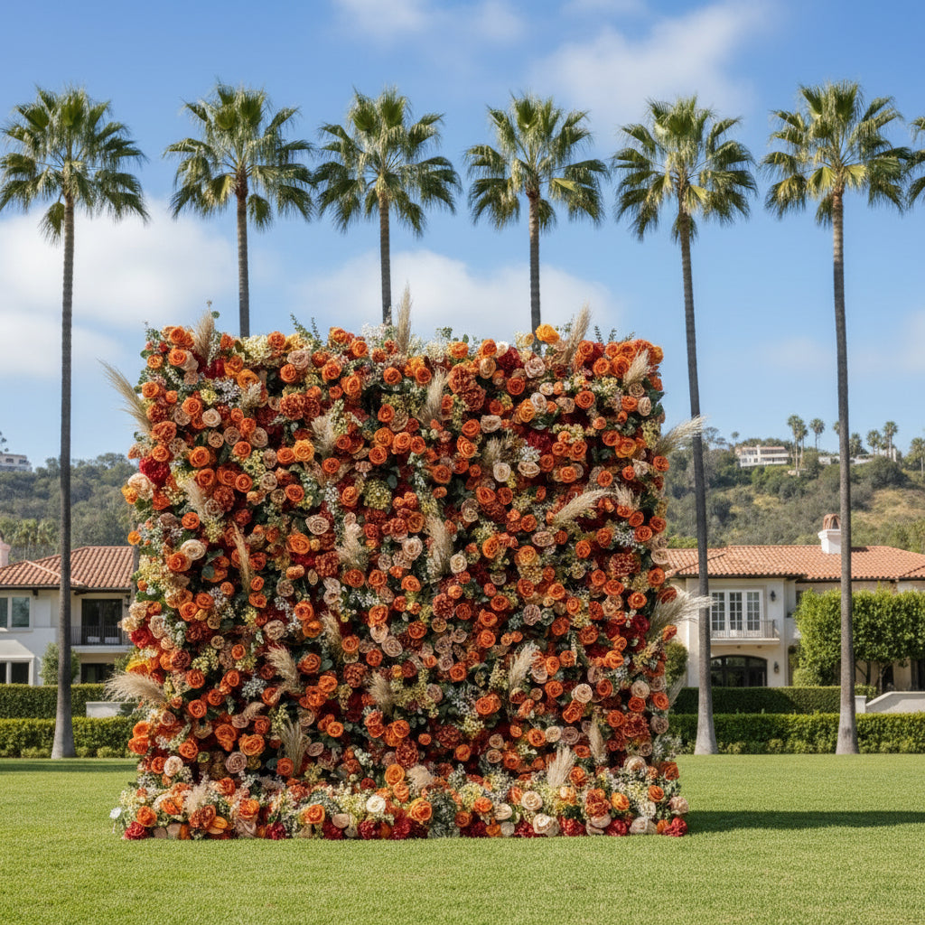 Orange, Brown and Tan Wild Rose Premium Flower Wall - 134