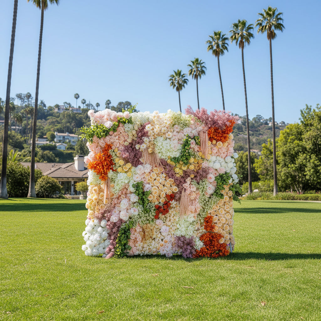 Dripping Pink, Green and Yellow Premium Flower Wall - 144