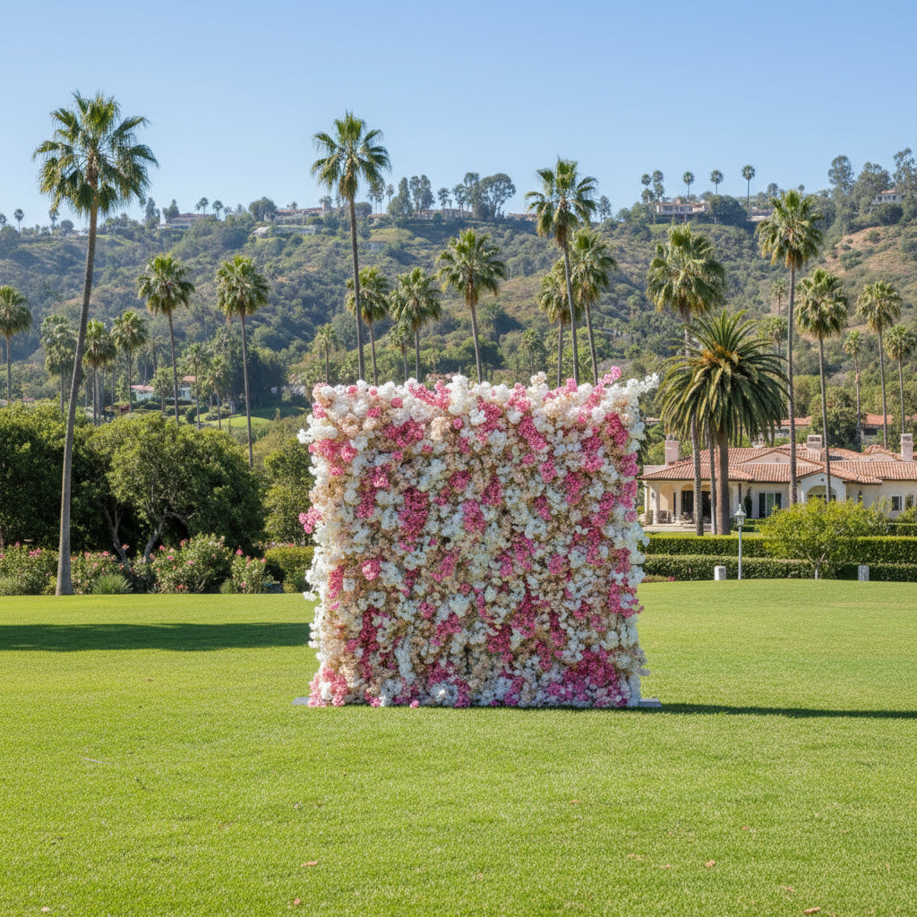 Blush, Pink and White Rose Cherry Blossom Premium Flower Wall - 257