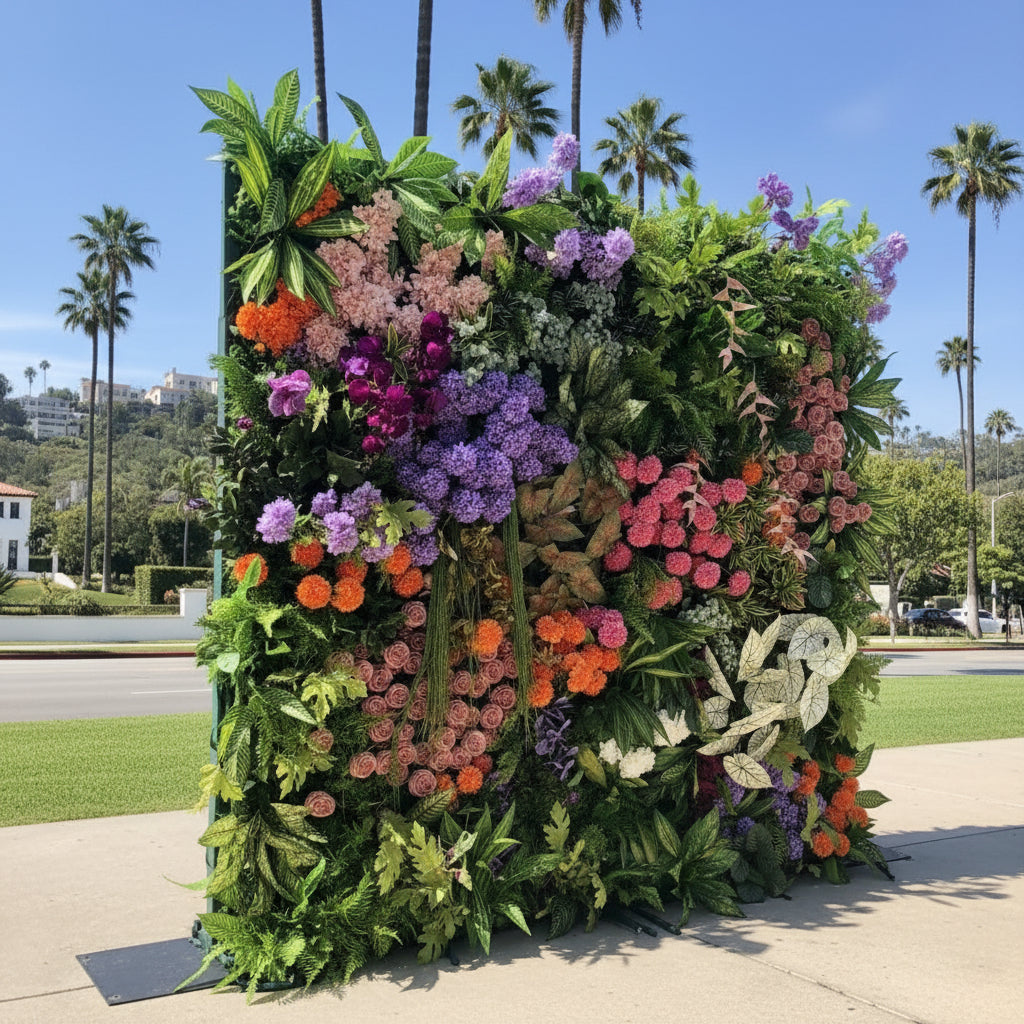 Purple, Pink and Orange Greenery Premium Deluxe Flower Wall - 231