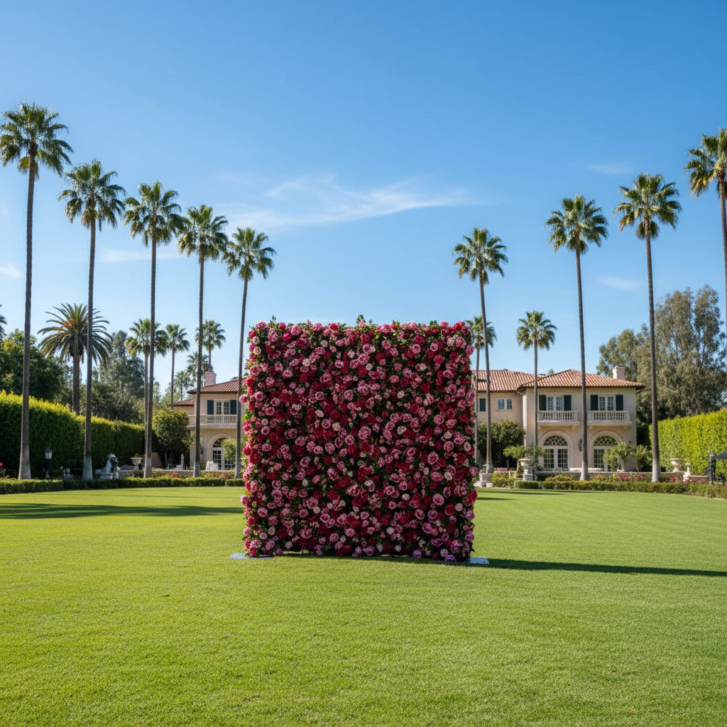 Two Shades of Pink With Greenery Premium Flower Wall - 122