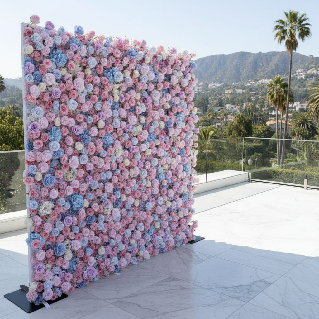 Pink, Blue, White & Purple Rose Premium Flower Wall - 127