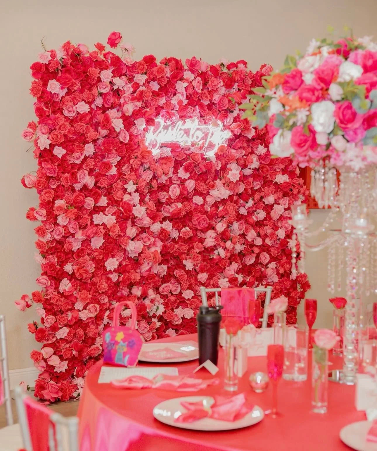 Light Pink & Hot Pink Wild Rose Premium Flower Wall - 019