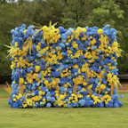 Dripping Blue and Yellow Deluxe Premium Flower Wall Backdrop - 293