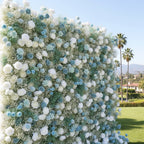 Babys Breath White and Blue Rose Flower Wall - 063