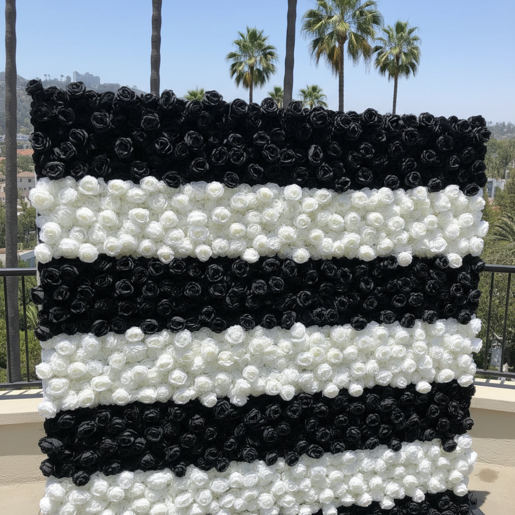 Black and White Stripe Wild Rose Premium Flower Wall - 215