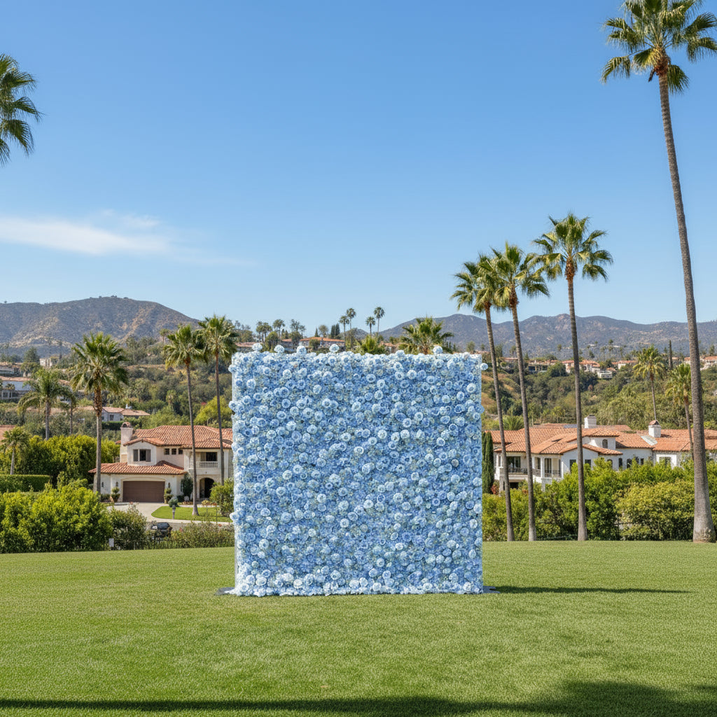 Light Blue Rose & Babys Breath Flower Wall - 334