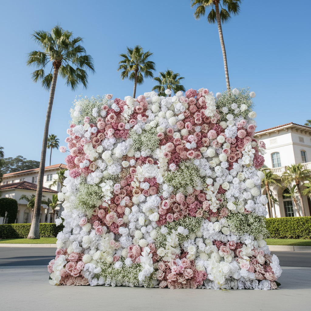 Pink & White Babys Breath Premium Flower Wall - 059