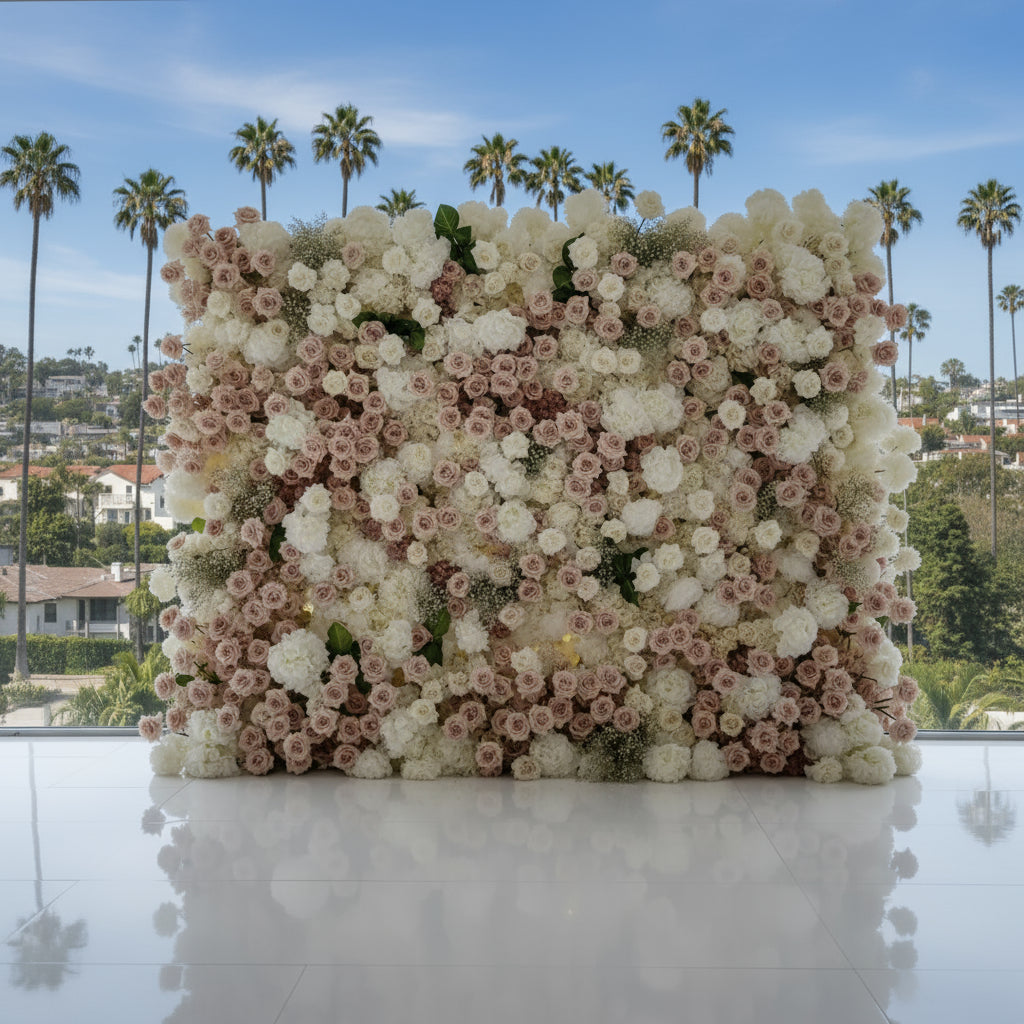 Pink Blush and White Ivory Deluxe Premium Flower Wall Backdrop - 281